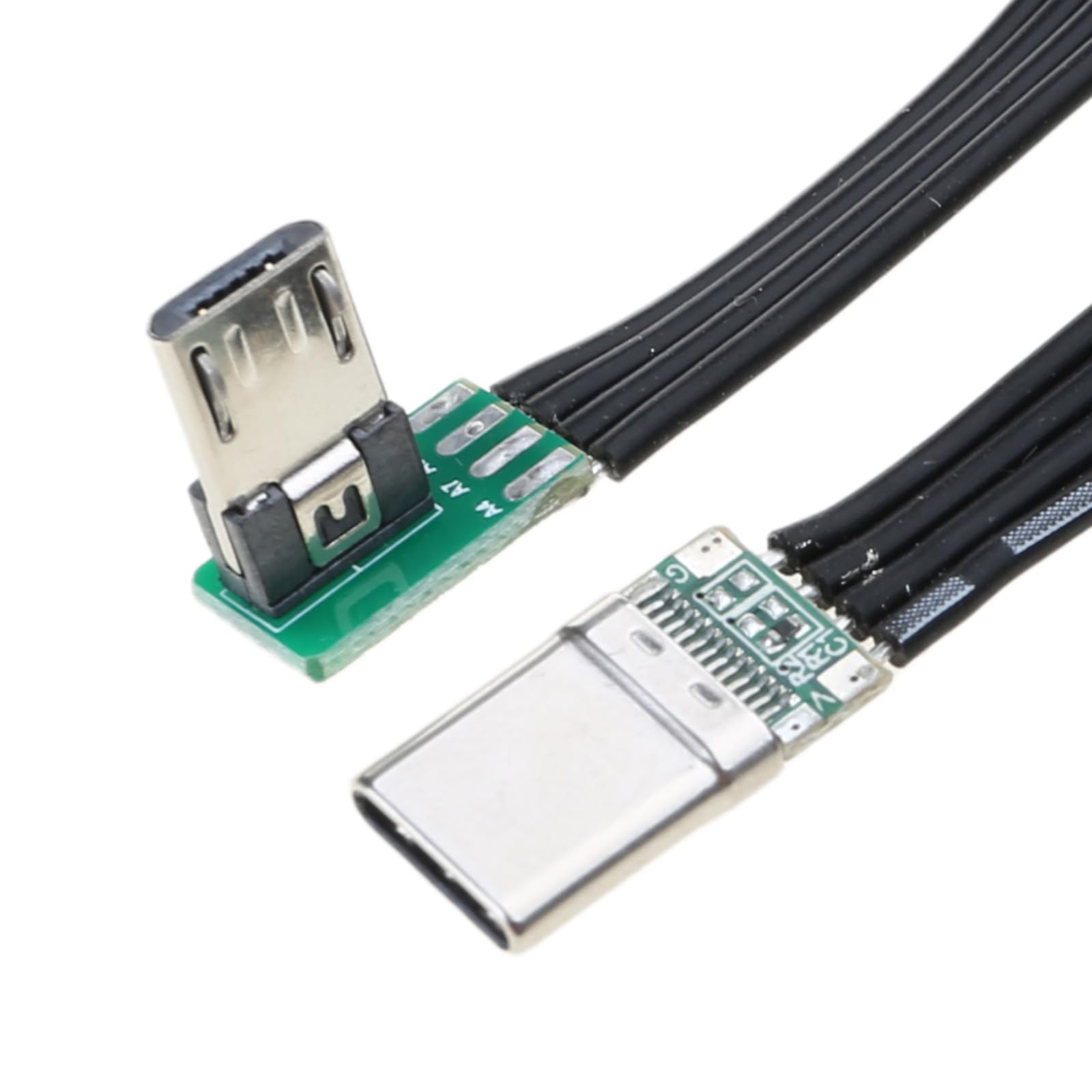 Fentency Short USBC Flat Thin Ribbon FPC Cable USB TypeC 90 Degree to MicroUSB for Data and Charging