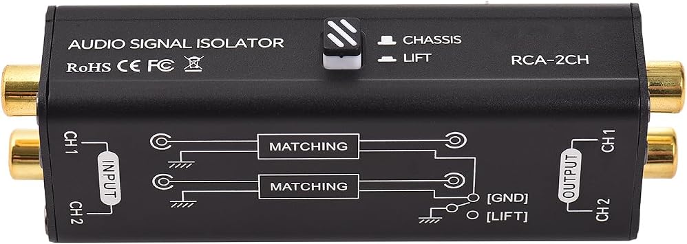 HUIOP Portable 2 Channels Ground Loop Isolator Professional Hum Eliminator Audio Signal Isolator Noise Filter for Home Stereo System Speaker Conference Microphones Audio Players