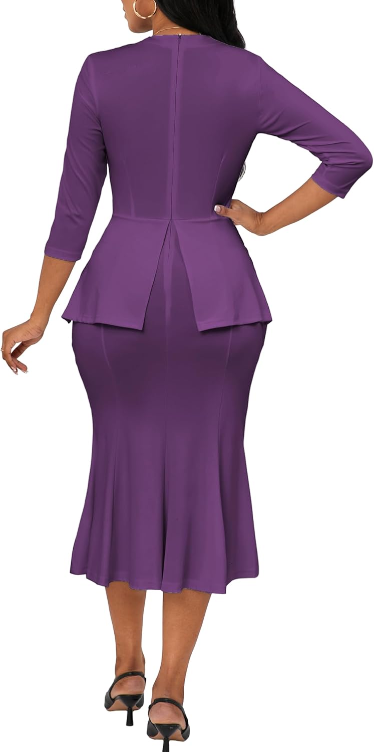 Elegant Church Dress for Women Midi Dresses Work Wear Vintage Pencil Dress for Business Casual Outfits - Image 3