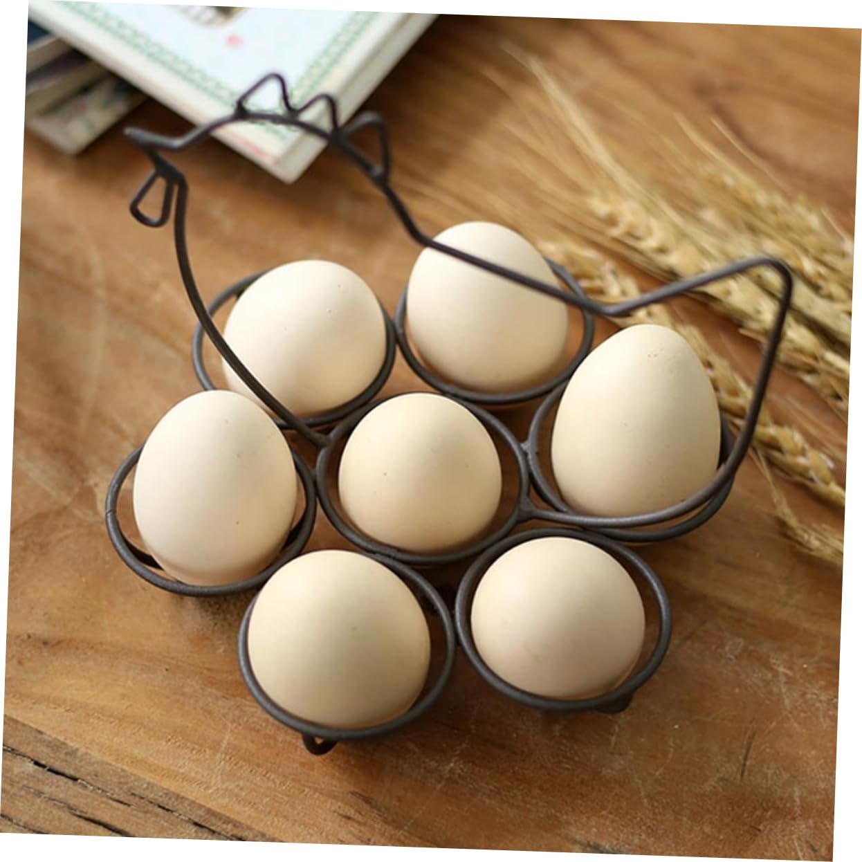 Organizador de Huevos de Cocina de Metal Negro Diseño de Gallina, Soporte Estable y Exhibición Decorativa para Encimera