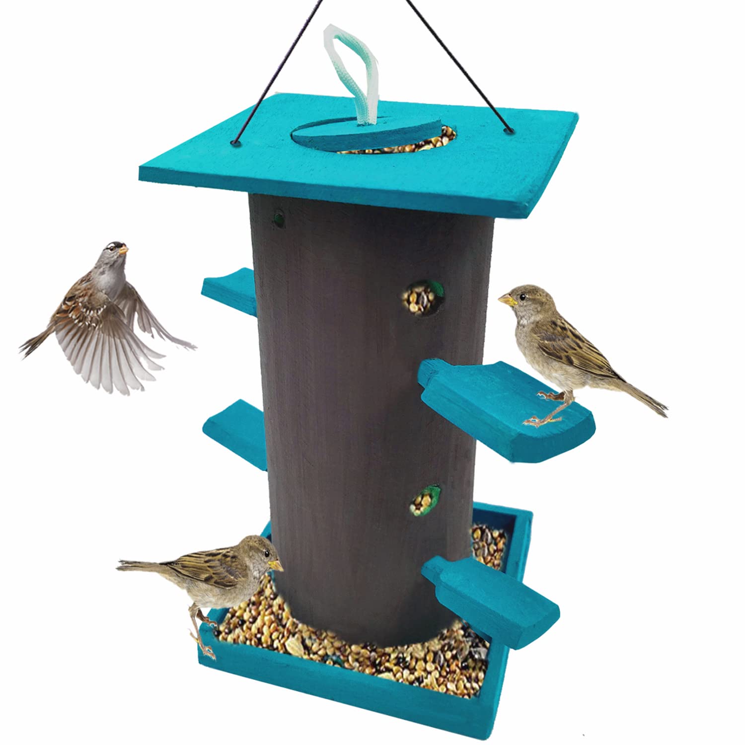 Woodaxen Wild Hanging Bird Feeder with 4 Nozzle with Protected roof Color -Blue (B0BS1N72ZM) Amazon Price History, Amazon Price Tracker