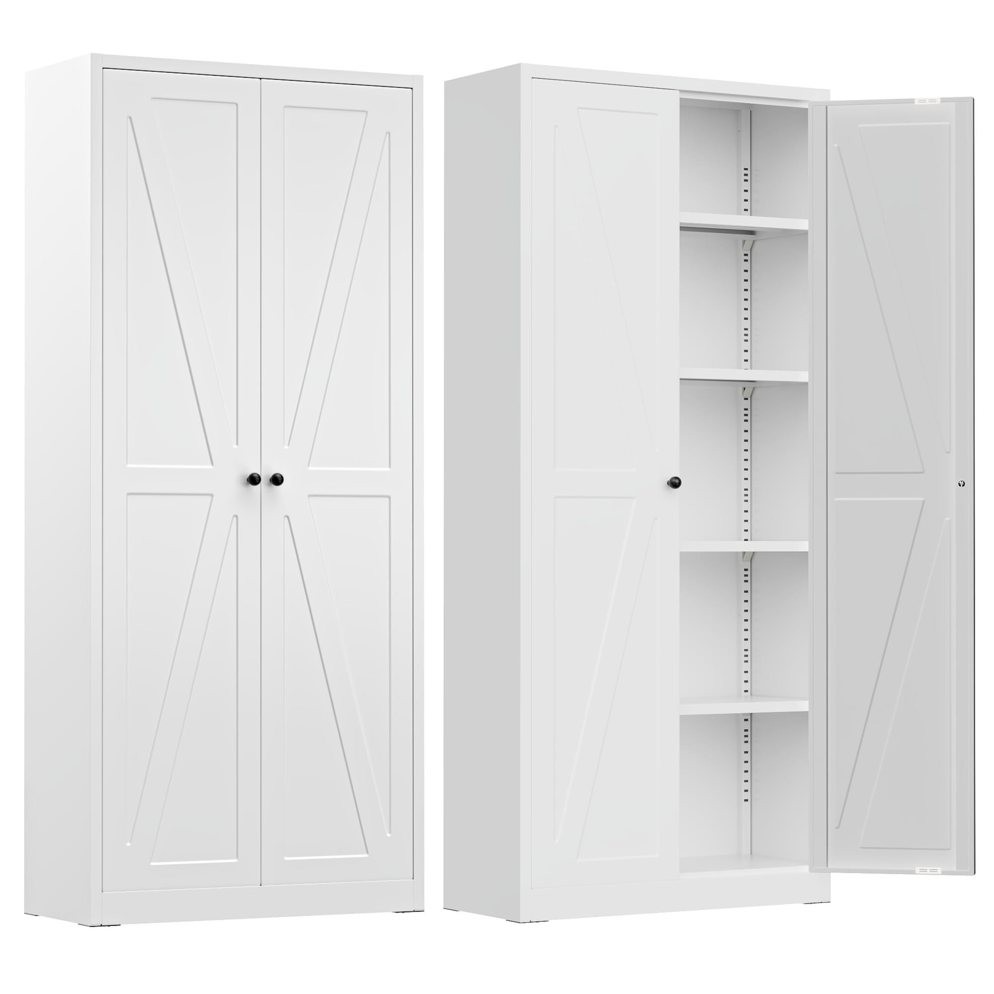 INTERGREAT Metal Storage Cabinet with Magnetic Doors, 63" H Modern Classic Style Metal Cabinets with 2 Doors and 4 Adjustable Shelves for Home Office, Kitchen, Bathroom (White)