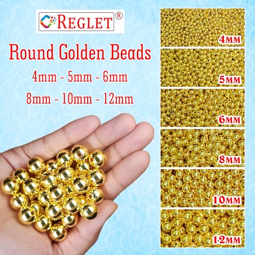 Image of 1800 Pcs Golden Beads - 4, 5, 6, 8, 10, 12 mm - DIY Beads for Bracelets Making Kit, Crafting, Embroidery Crafts, Jewellery Making Kit, Beadwork, Pearls for Craft, Beading - 180g
