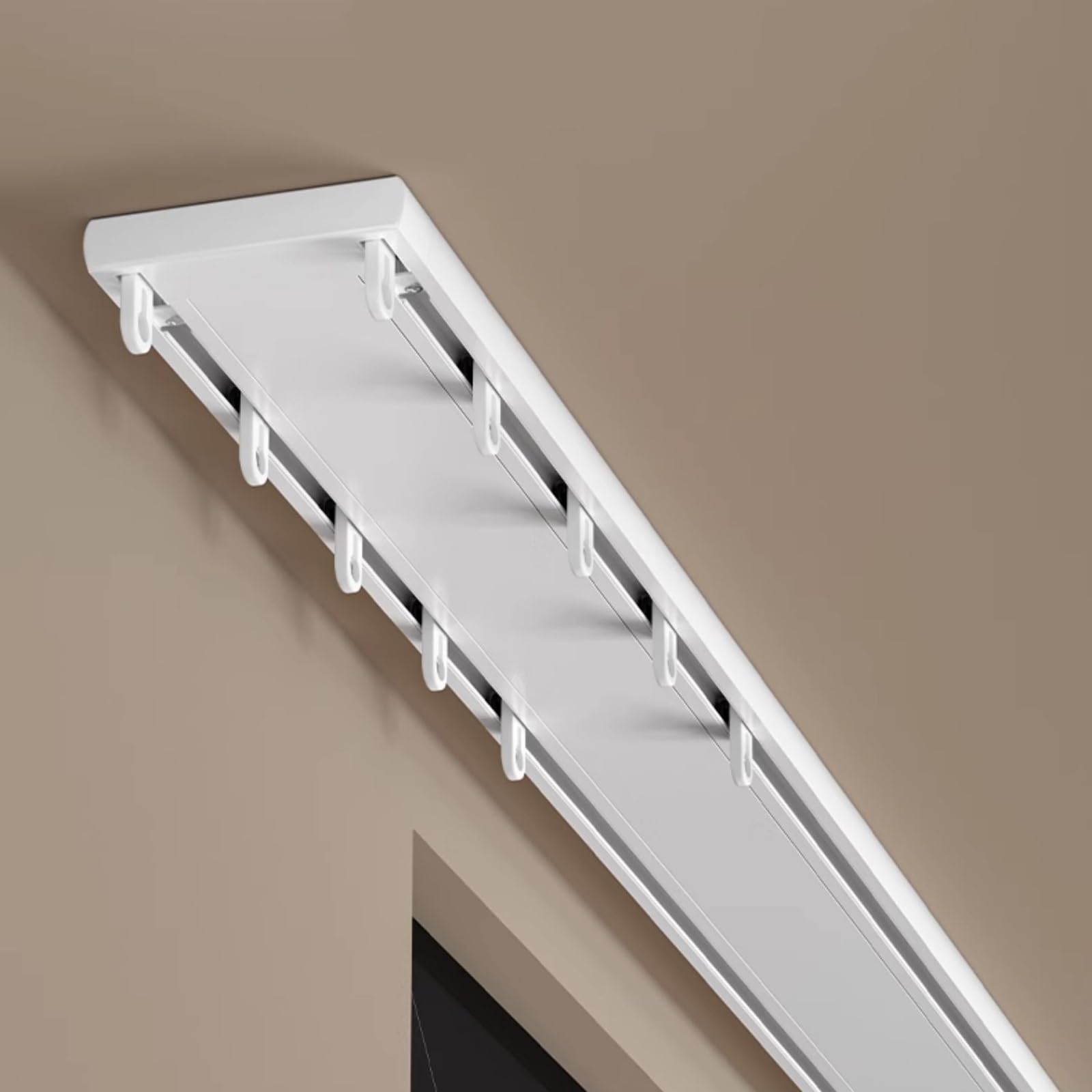 Dwutorowy uchwyt sufitowy syjamska 2-ścieżkowa szyna ślizgowa do salonu, łazienki, sypialni, trwały aluminiowy pręt sufitowy (szary, 3,4 m)