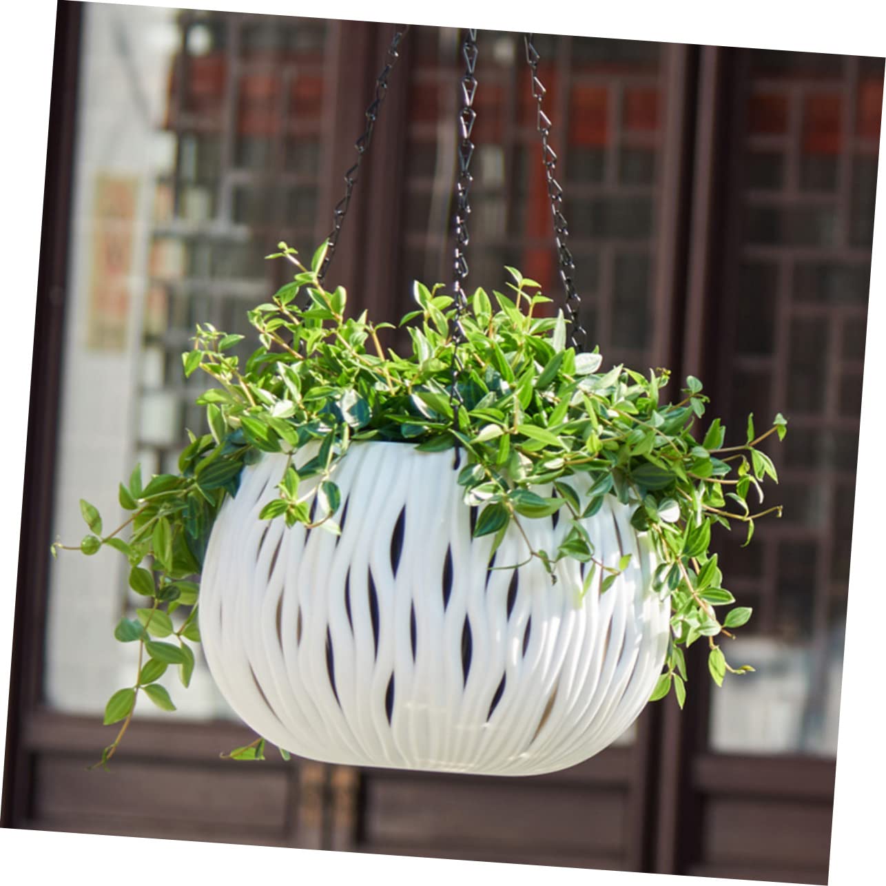 Happyyami Hängender Blumentopf aus Kunststoff mit Ketten Weißer Pflanzkorb im Korbdesign für Innen und Garten für Sukkulenten und Kakteen Geeignet