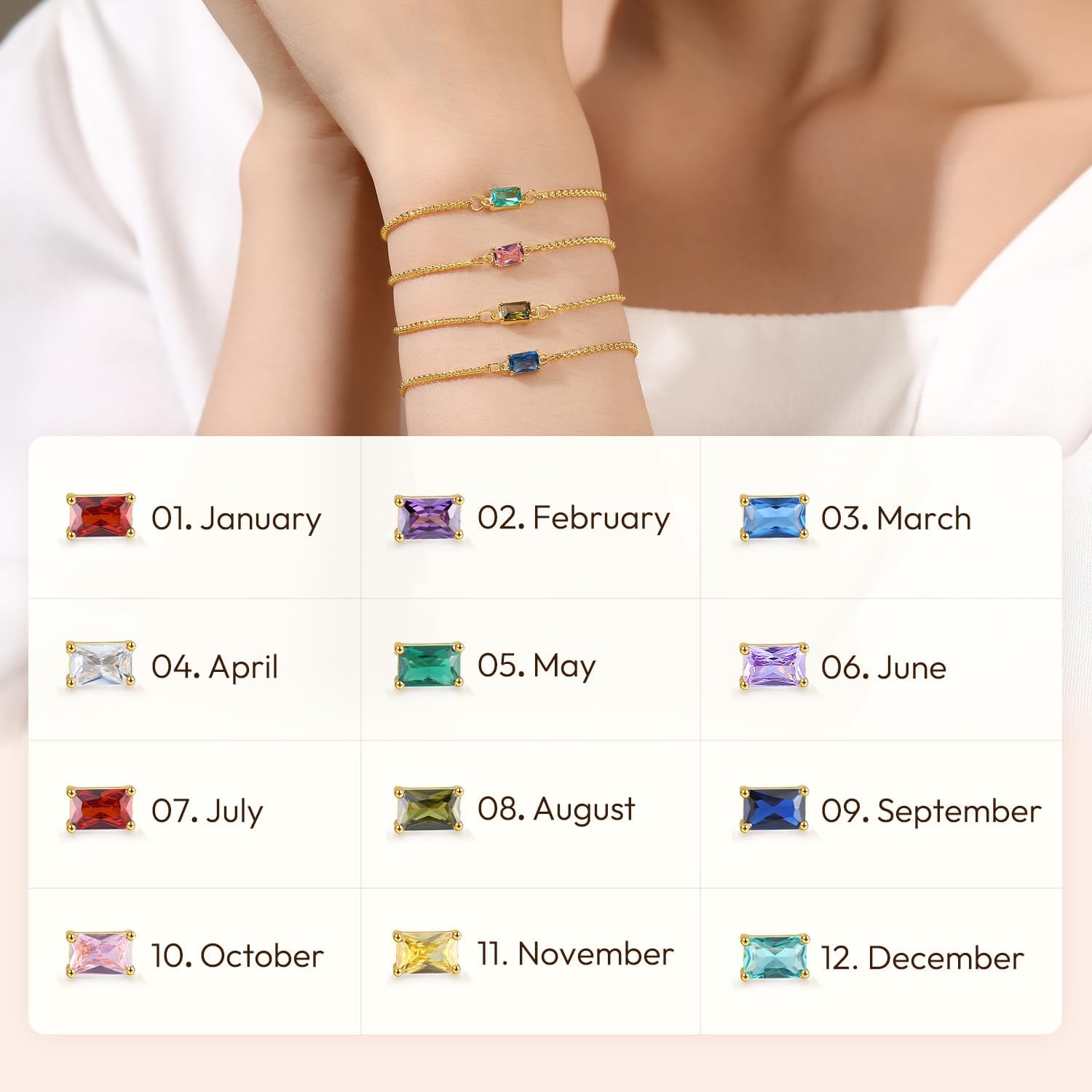 Birthstone Bracelet for Women Gold Diamond Dainty Simple Link Bracelet, Emerald Green Birthstone Jewelry Mother's Day Gifts for Her Mom Wife - Image 5