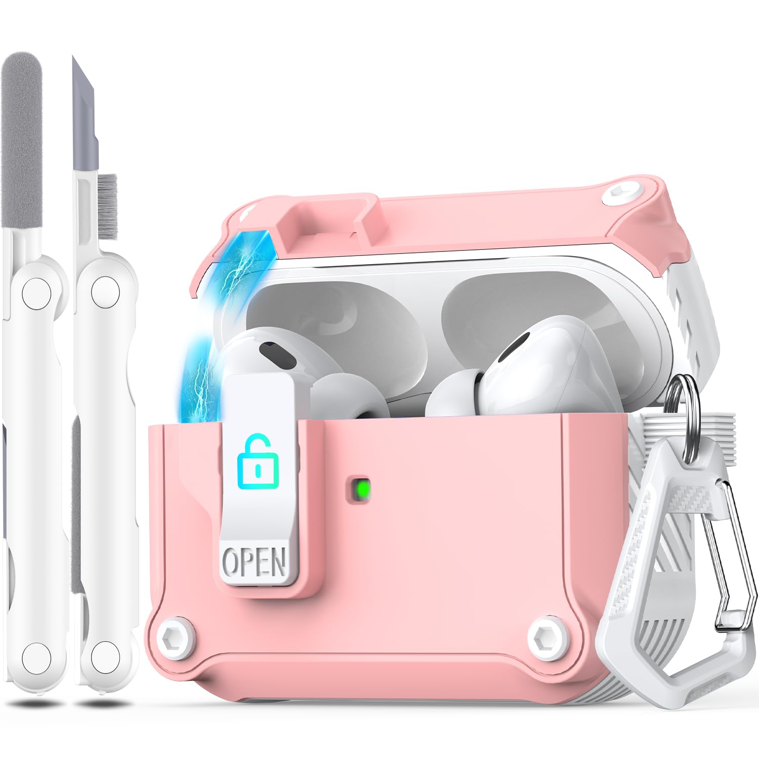 R-fun Compatible with AirPods Pro 2nd Generation 2023(USB-C),2022(Lightning Cable),1st Gen 2019 Charging Case, Full Drop Protection Auto Pop-Up Lid