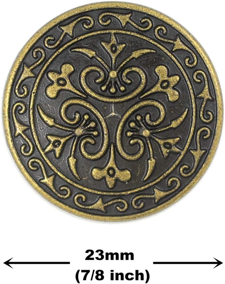 Bezelry 12 Pieces Celtic Flowers Metal Shank Buttons. 23mm (7/8 inch) (Antique Silver)