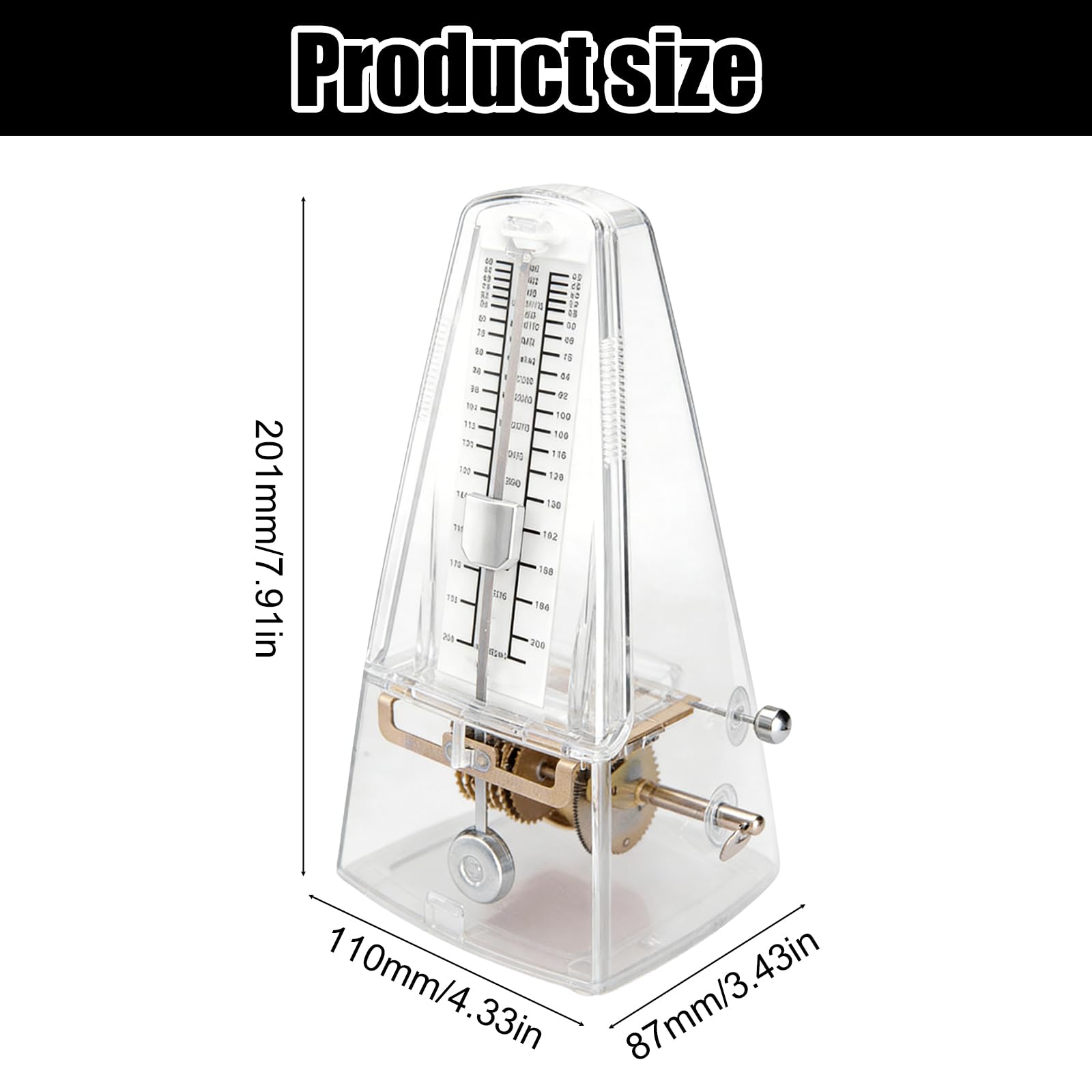 Mechanisches Metronom, 87×201×110mm Transparentes Metronom, Metronom Klavier, Hochpräzises Metronom Beat 0, 2, 3, 4, 6, für Musikübungen, Erwachsene, Kinder, Anfänger, Profi, Walnuss