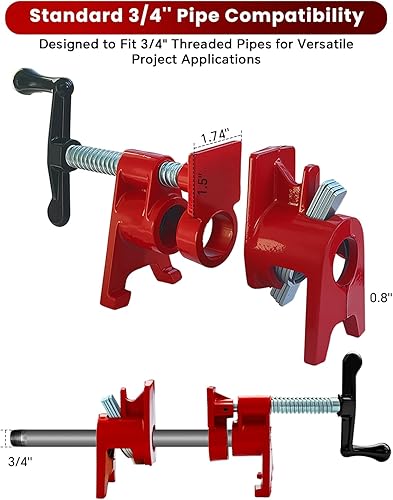 Miniatura 3 de ATPEAM Juego de 4 abrazaderas para tubos de encolado de madera, paquete de 4 abrazaderas de tubo de liberación rápida de hierro fundido de 34