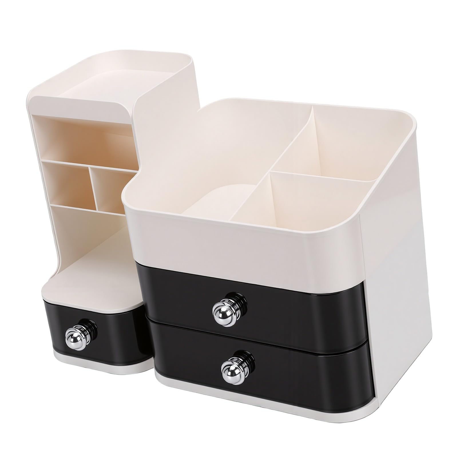 Zunate Organisateur de Maquillage de Bureau avec Porte-pinceaux, Boîte de Rangement Cosmétique à 3 Tiroirs pour Comptoir de vanité, Salle de Bain, Chambre à Coucher, Plus de 30 Articles (WHITE)