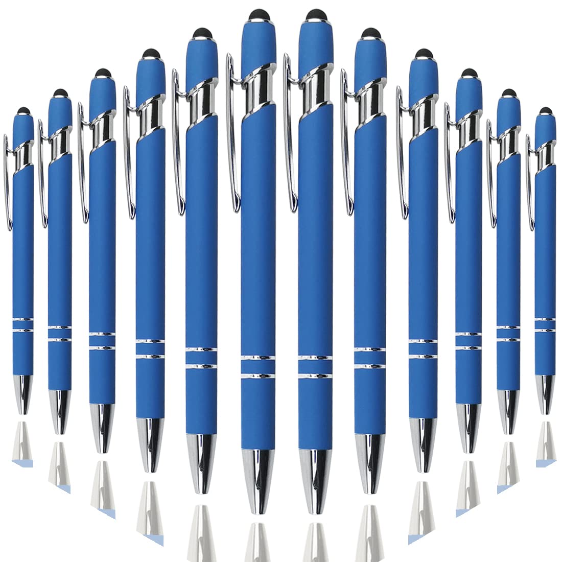 Oddmoal Ballpoint Pen with Stylus Tip, Soft Touch Click Metal Pen, 1.0mm Medium Point, Black Ink, 12 Count(Blue)
