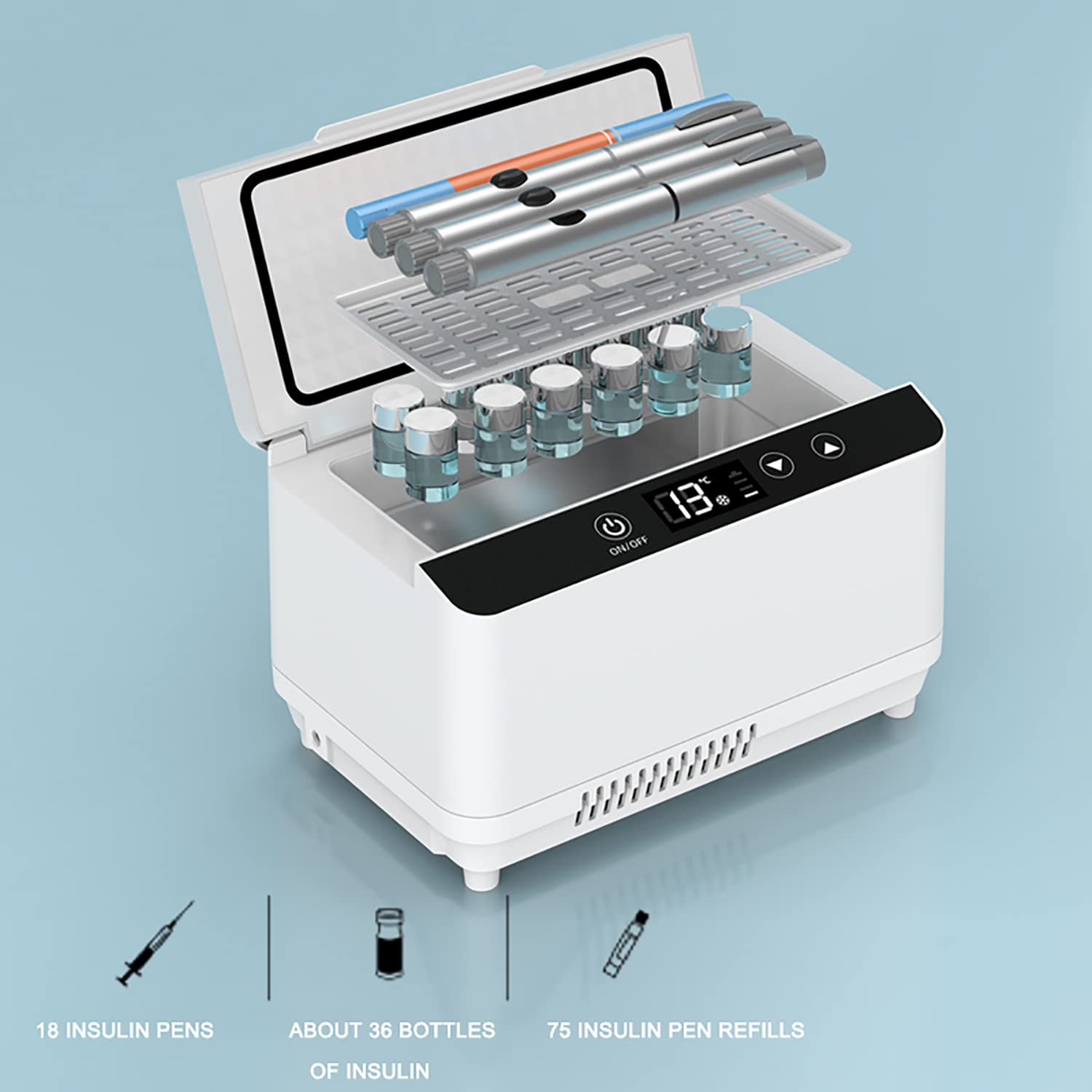 Custodia da viaggio per dispositivo di raffreddamento per insulina, custodia refrigerata per dispositivo di raffreddamento per insulina, grande capacità a doppio strato, display a LED 2 ~ 8 °