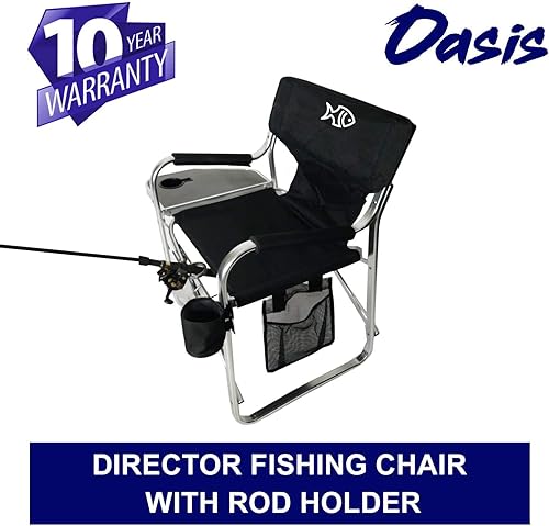 Miniatura 10 de Oasis Premium Director - Silla de pesca con soporte para caña, silla plegable de aluminio