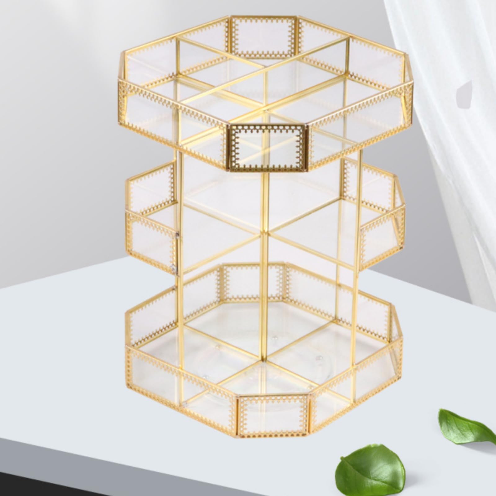 Gralara Organizador Octogonal Cosméticos Perforado Caja Giratoria Transparente Multiusos Soporte Giratorio 360 Grados