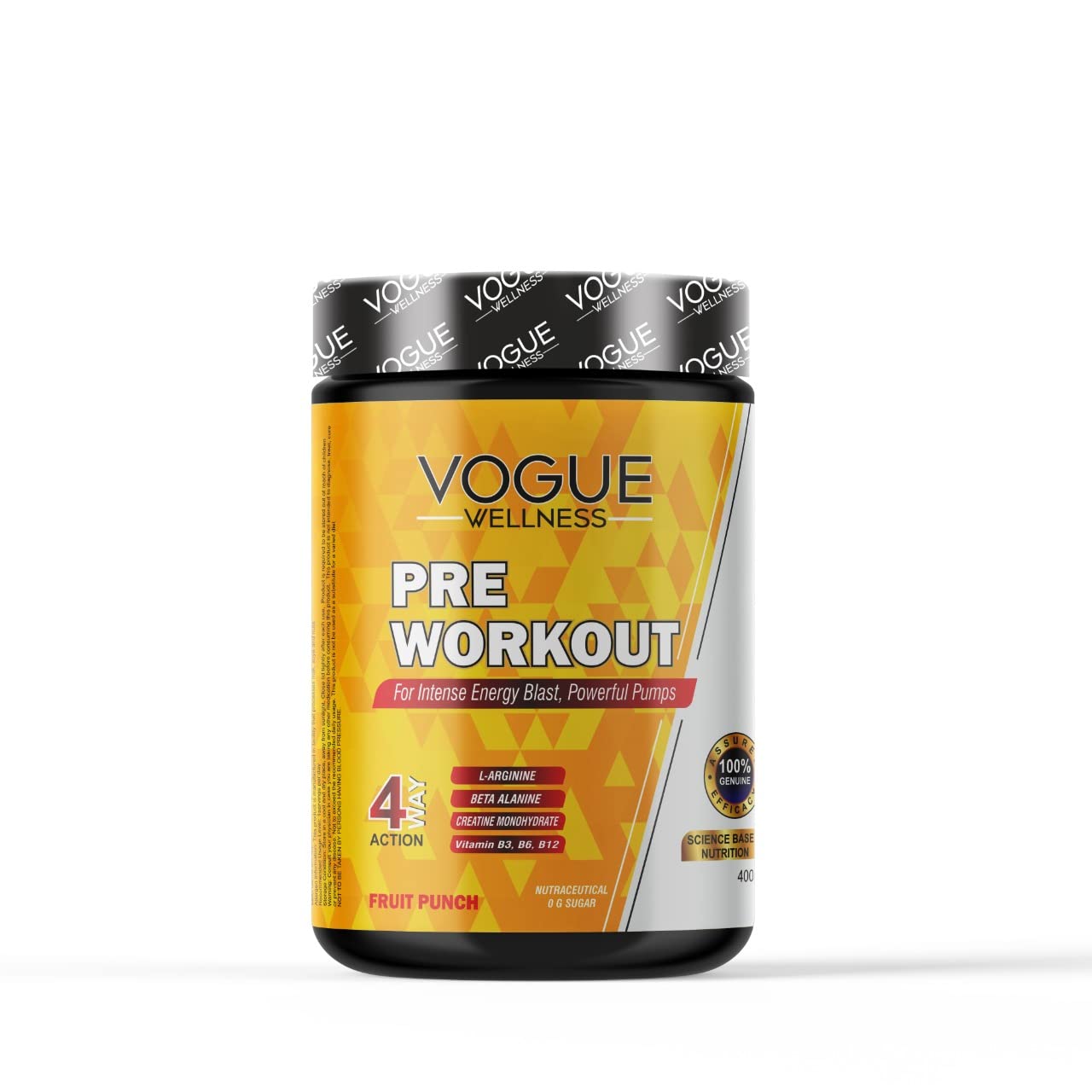 Vogue Wellness Pre Workout 400, 200mg Caffeine, 1000mg Citrulline | Pre Workout Supplement For Men & Women with B-Alanine, Creatine, L-Taurine For Performance & Energy Boost (FRUIT PUNCH)
