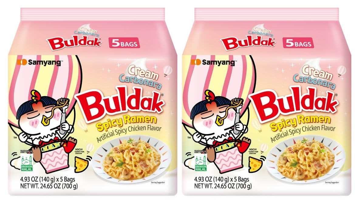 Samyang Buldak Hot Spicy Chicken Ramen Noodle Korean Stir-Fried Ramen (10 Pack - Cream Carbonara)