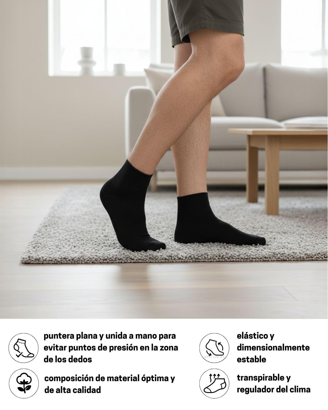 sockenkauf24 10 Pares Calcetines Diabéticos Cortos sin Elástico y sin Costuras con Cintura de Confort Hombre Mujer Algodón