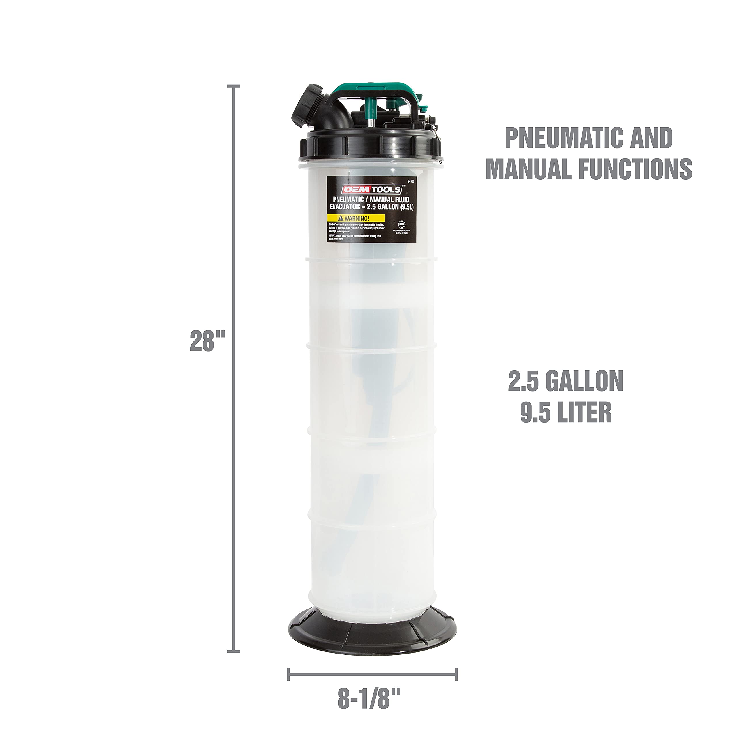 OEMTOOLS 24938 9.5 Liter Pneumatic/Manual Fluid Extractor, Oil, Transmission, Coolant Change