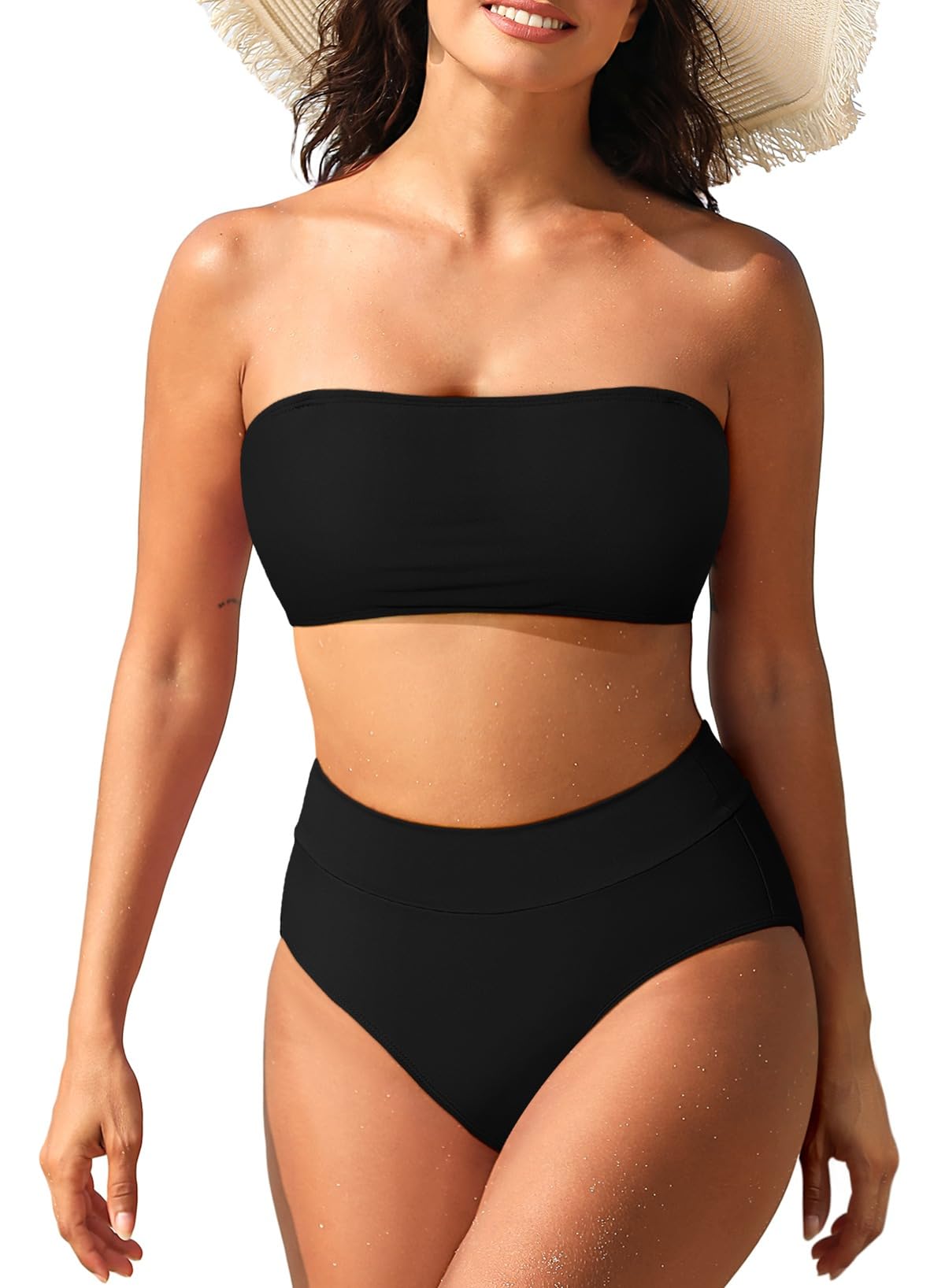Pink Queen Womens High Waist Bikini Set Removable Strap Bandeau Two Piece Swimsuit Bathing Suit