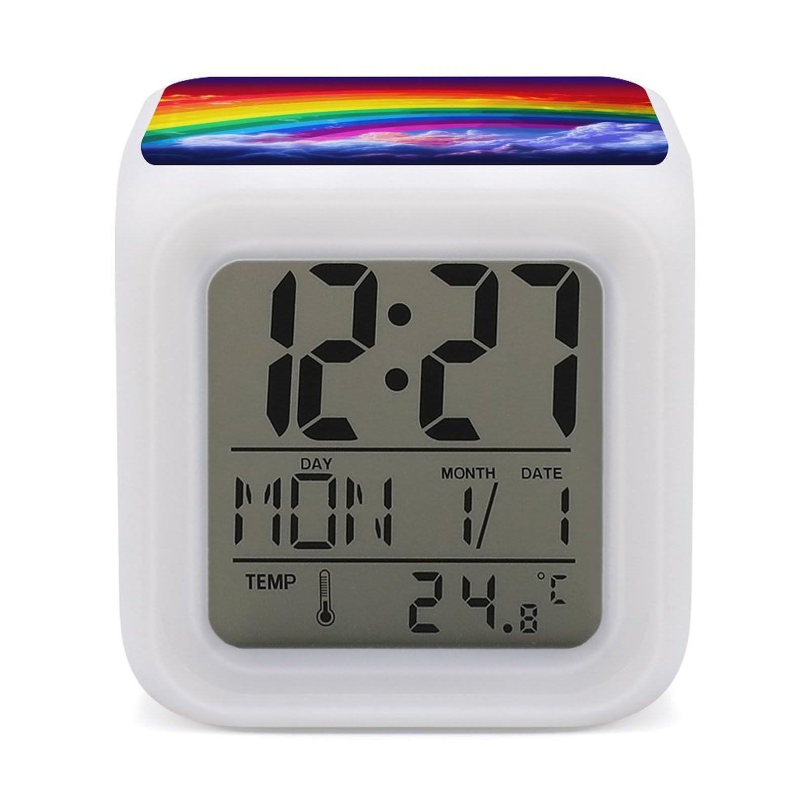 JTREHY 7 Color Changing LED Digital Alarm Clock,Rainbow Printed Wake-up Clock with Temperature Display Home Decoration Alarm Clock for Bedroom Office