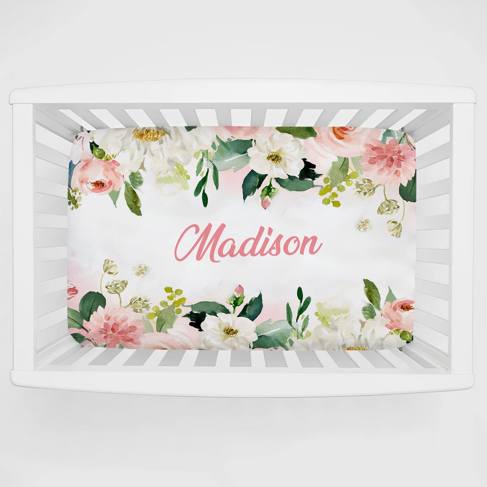 Personalized Pack 'n Play Sheets - Custom Baby Mini Crib Sheets for Girls, Fitted Sheet with Custom Name, Soft and Breathable Floral Rose Material
