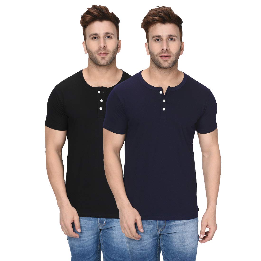 London HillsMen's Regular Fit Henley Neck Tshirt | Cotton Blend Half Sleeve T-Shirt (Pack of 2)