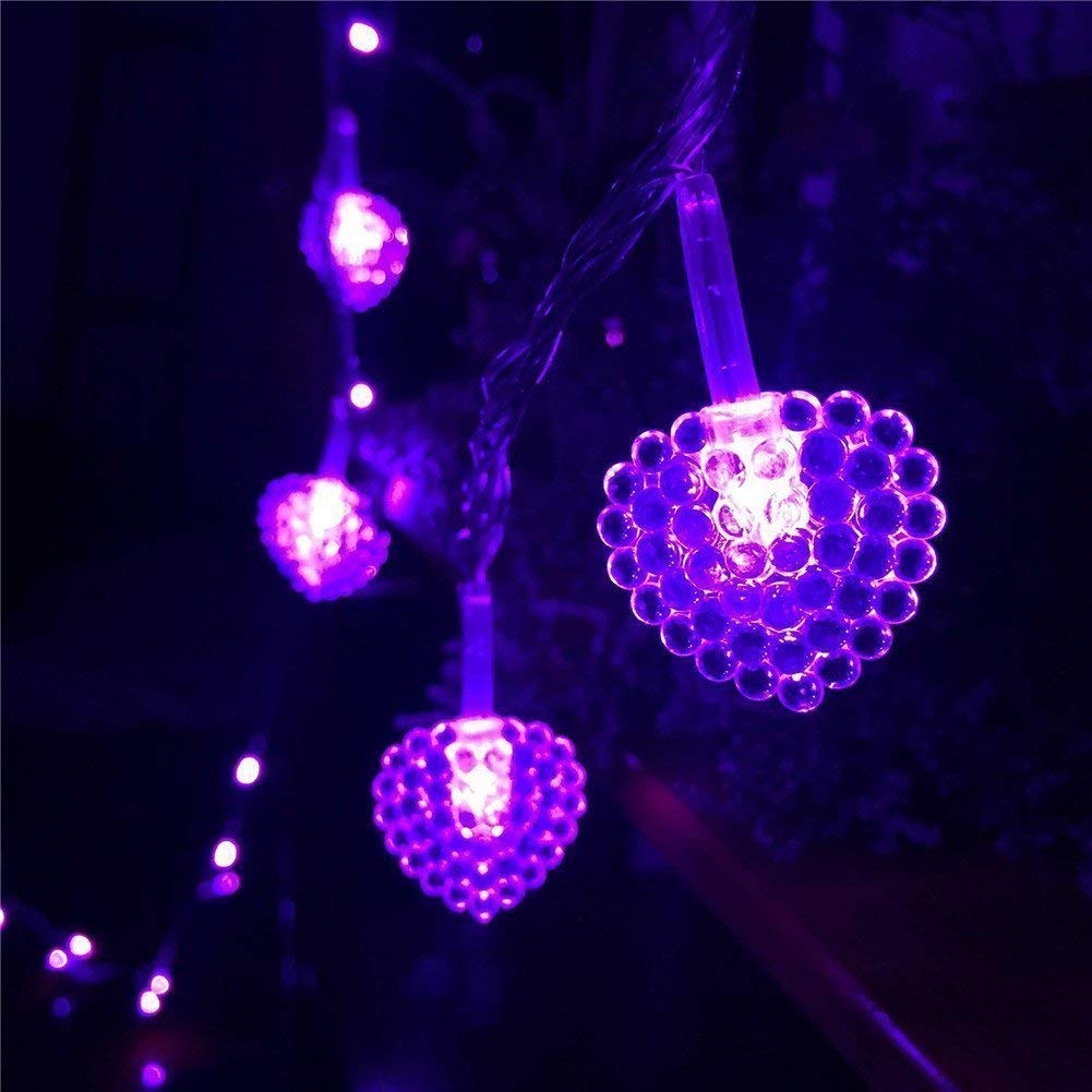 Generico Luce di stringa di cuore a LED, 10m 80LED Love Hearts Fairy Lights Indoor all'esterno LED String Fairy Lights per la decorazione del matrimonio dell'albero di Natale (Violetta)
