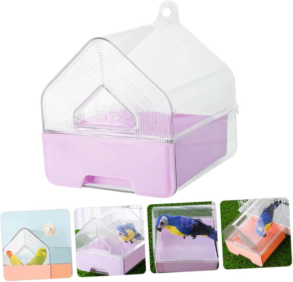 Totority 2pcs Clear Bird Bathtub: with Multi Function Design Hanging Parrot Bath Box for Small Birds Budgie Cage Accessories Pet Bath Basin for Drinking Feeding