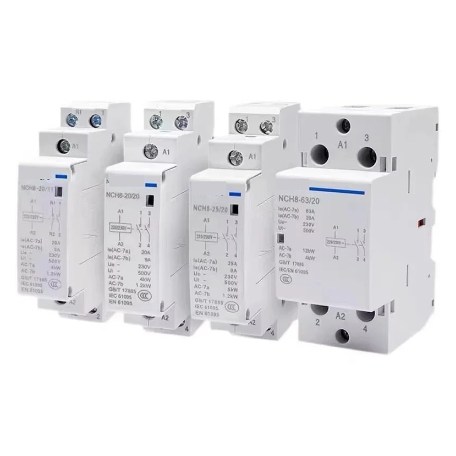 Contattore CA, compatibile con CHINT, | NCH8 20A 25A 40A 63A 1NO 1NC 2NO 2NC 4NO Guida Din for uso domestico MIni 220V 230V 400V 63/22 63/4(63A 2NO 2NC)