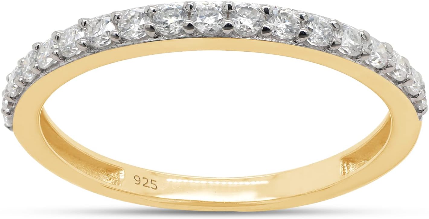 SAVEARTH DIAMONDS 0.30 ct. t.w Round Cut Lab Created Moissanite Diamond Eternity Wedding Band Ring For Women In 14k Gold Over Sterling Silver (DEF Color, VVS Clarity, 0.30 Cttw)