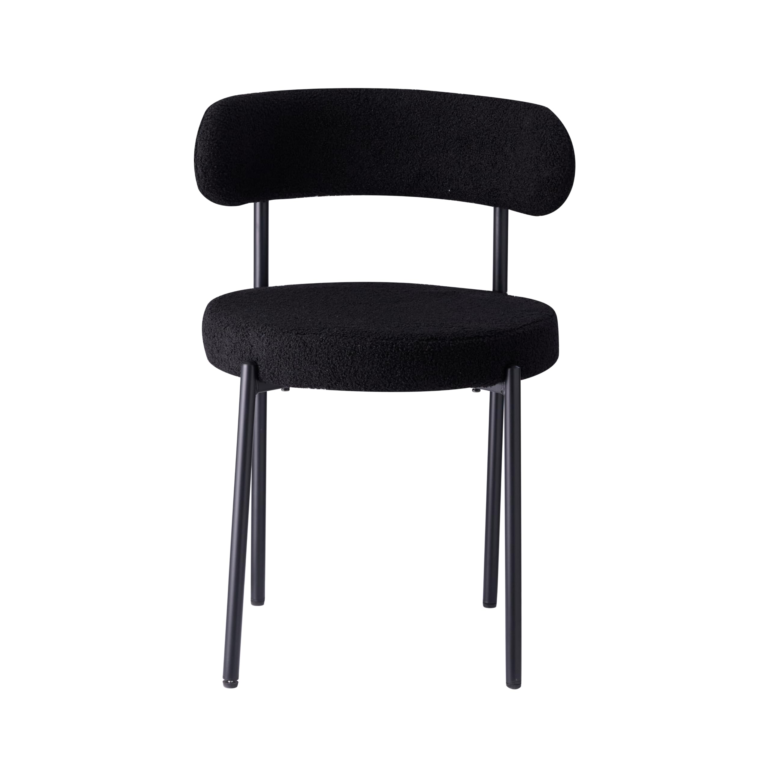 4 Chaises De Salle à Manger En Velours Teddy - Pieds Métal Noir, Coussin 8 Cm - Blanc, Gris Ou Noir