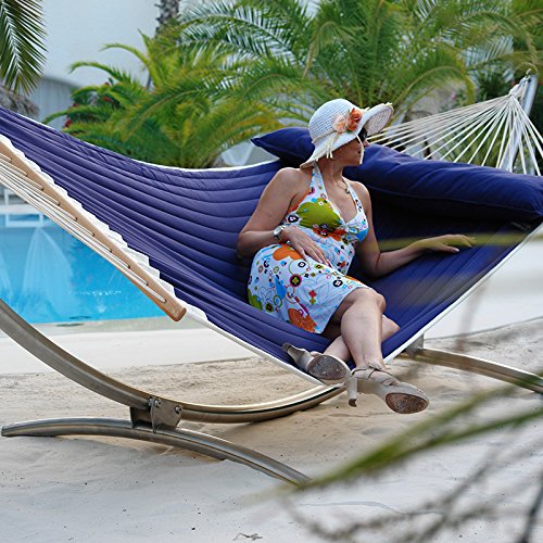 Unbekannt Luxus Hängemattenset Chico Alpha Edelstahlgestell mit gefütterter, wetterfester Stabhängematte American Lifestyle Ocean mit Kissen Garten