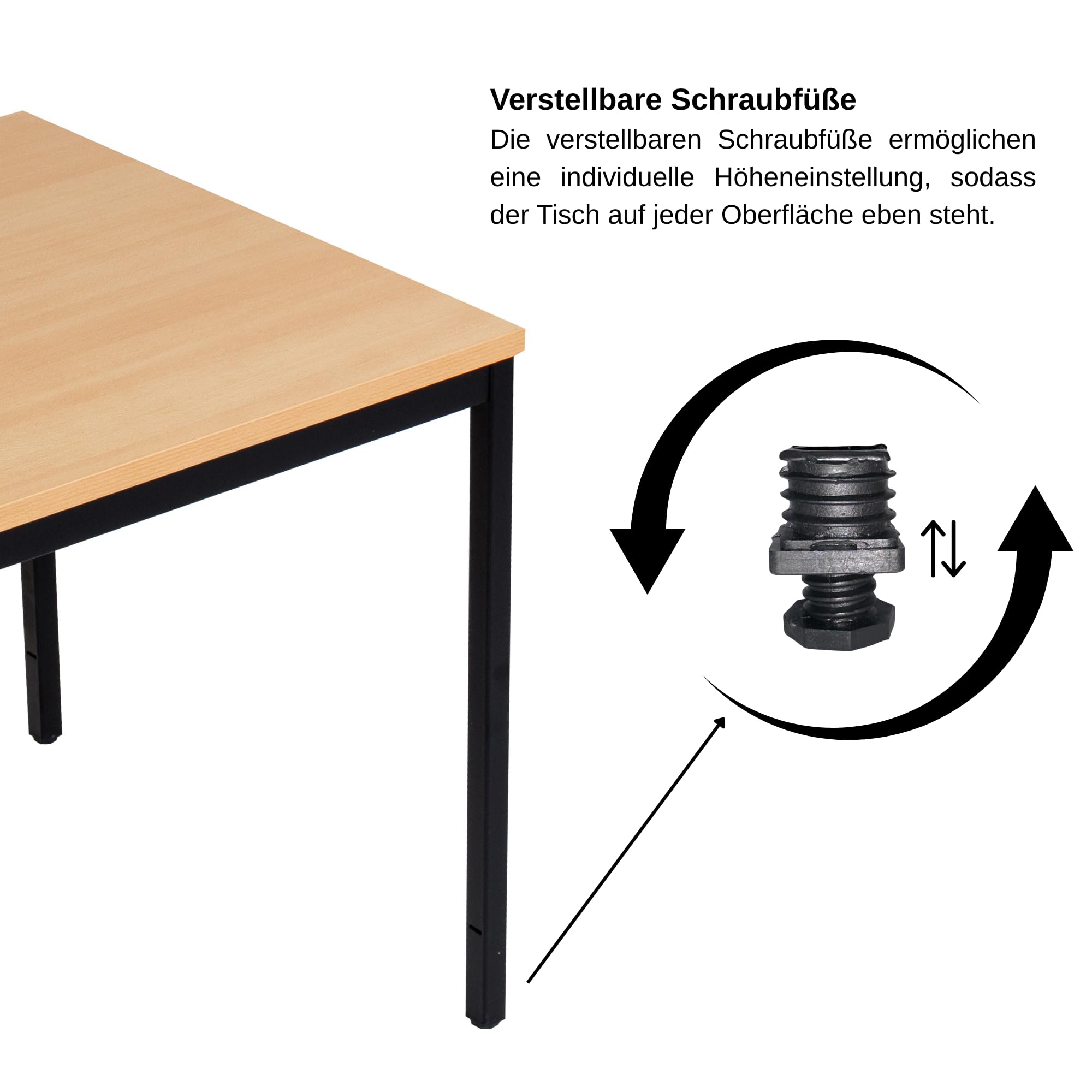 furni24 Schreibtisch-Stahl 120x80x75cm, Buche, TÜV/GS-Einfache Montage, Arbeitstisch, Bürotisch, Küchentisch, Esstisch, Druckertisch Büro-Möbel Arbeitszimmer Computertisch Gaming-Tisch Mehrzwecktisch