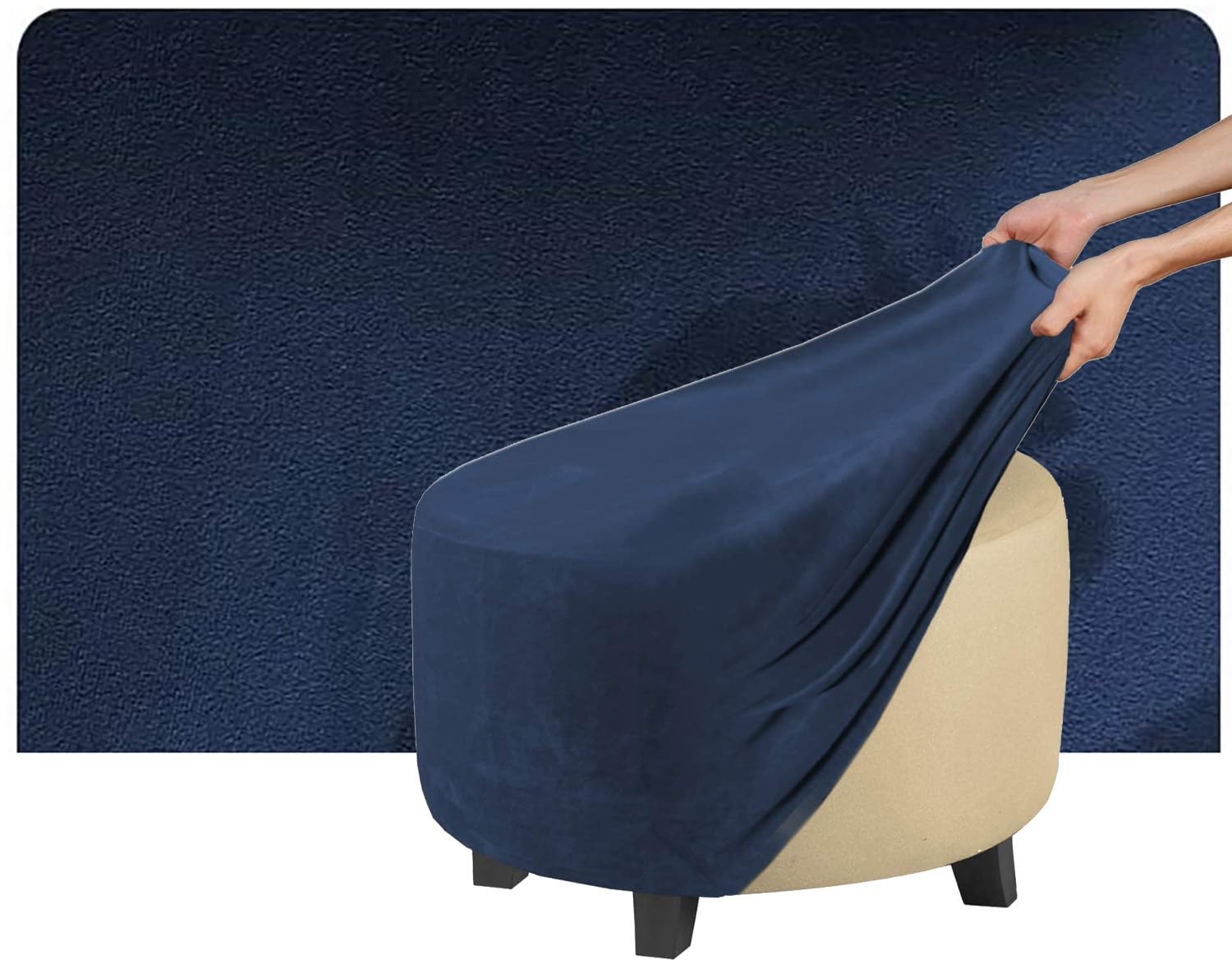 QOEUIUJ Hassock Cover Round Velvet Ottoman Slipcover Custom Sizes Footstool Protector Stretch for Stool/Footrest/Pouf/Sofa with Elastic Bottom(Navy,Diameter 30cm)