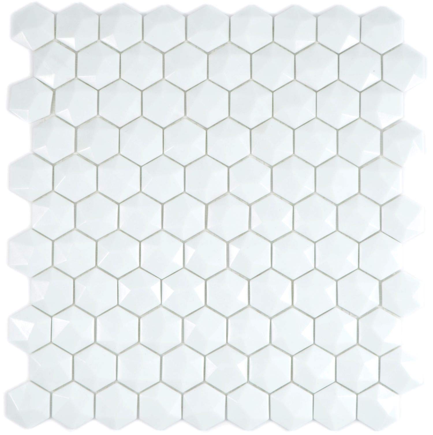 3D bianca Ecoglas esagono Tessere di mosaico 10 fogli