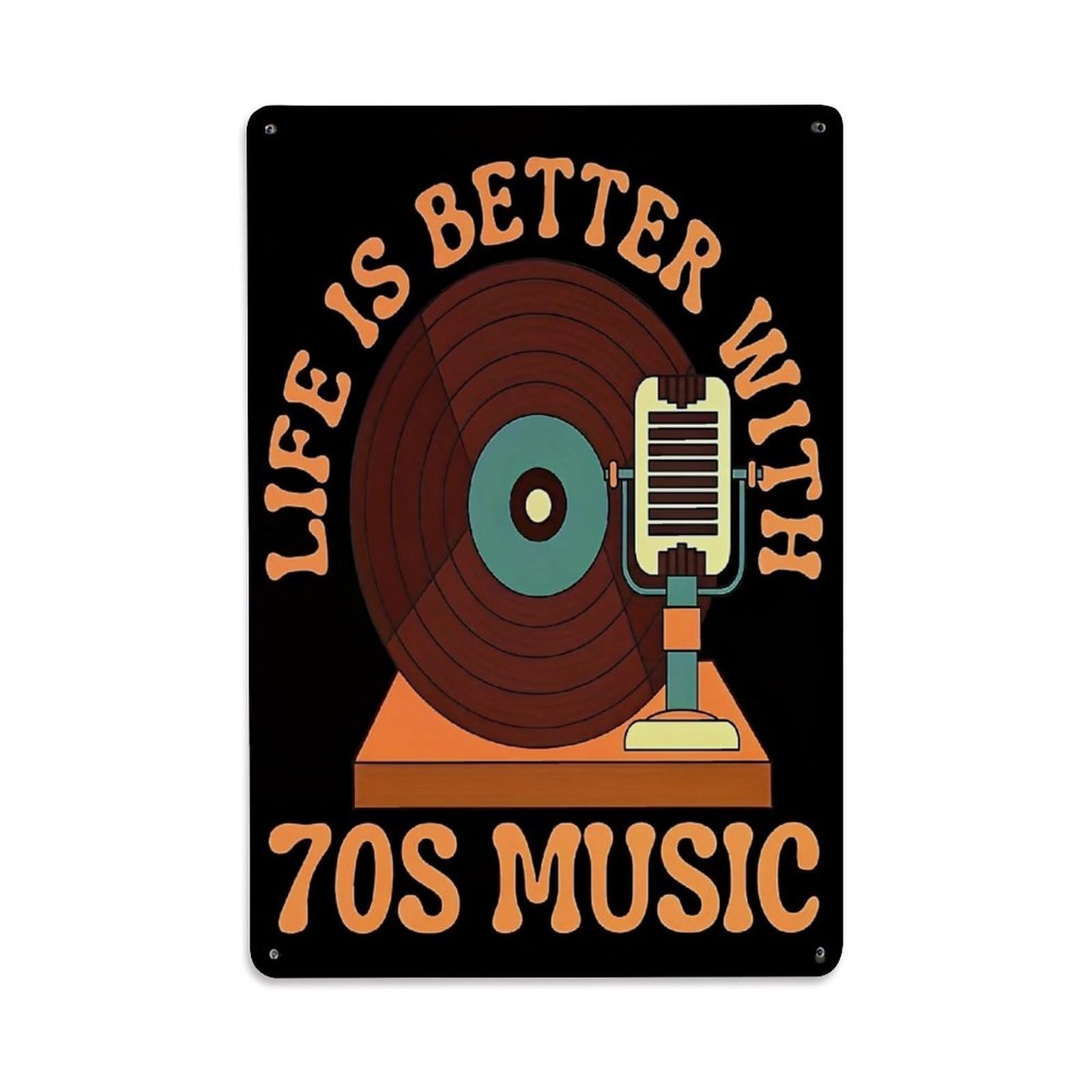 Jdfenggu Vintage Life Is Better With 70S Music Retro Metal Tin Sign, Decor Art Poster For Bar, Home, Man Cave, Kitchen, Laundry Room Gift 8X12inch