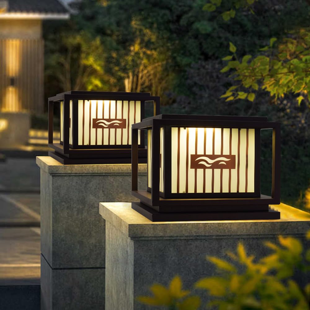 Wodoodporna zewnętrzna lampa filarowa, lampa solarna od zmierzchu do świtu, głowica słupka do bramy willi, retro chiński ogród ganek oświetlenie kolumny, nowoczesne ogrodzenie korytarz oprawa