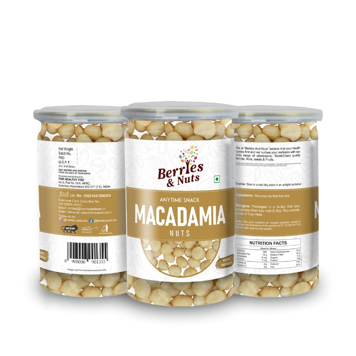 Berries And Nuts Premium Jumbo Macadamia Nut Kernels | 340 Grams | 2 Bottle of 170 Grams - Image 5 thumbnail