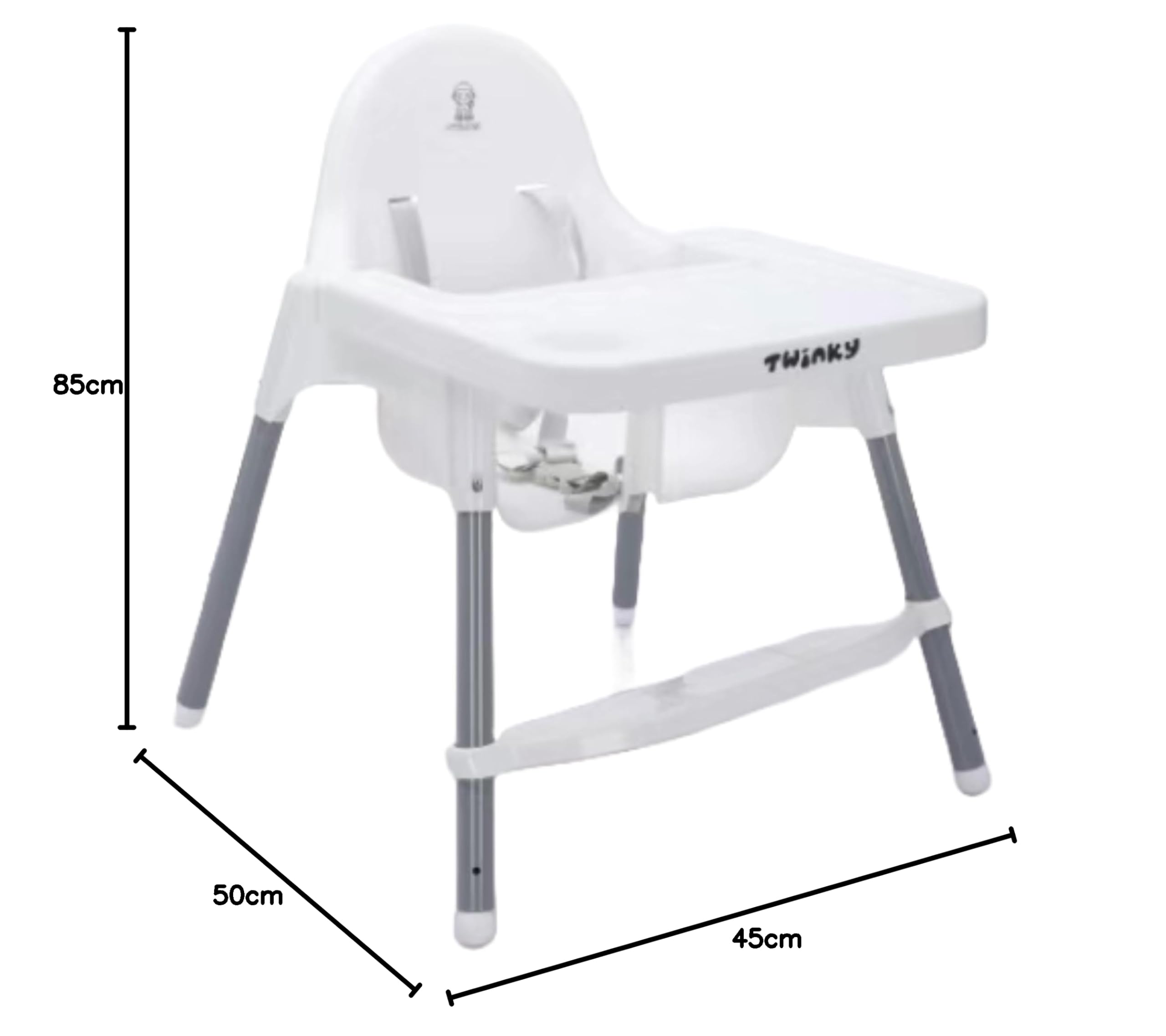 Twinky Baby ECO Chaise Haute, Chaise d'Alimentation Bébé Réglable avec Dossier Inclinable et Table Amovible, pour 6 à 36 Mois, Blanc