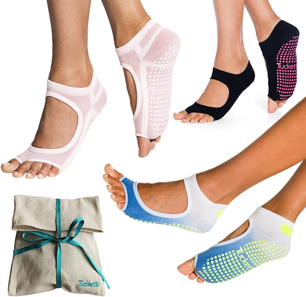 TuckettsAllegro Women Toeless Non-Slip Grip Socks Yoga, Pilates, Dance  3-Pack Gift Bag, Mother's Day Gift