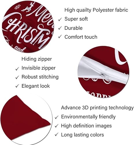 Miniatura 6 de Funda de almohada de Navidad tamaño Queen, decoraciones de Navidad, Feliz Navidad, funda de almohada lumbar decorativa estándar con cremallera,