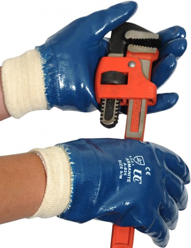 Ultimate Industrial A825/11 A825 Armanite Nitrile Fully Coated Work Gloves, 1 Pair, Size 11, Blue