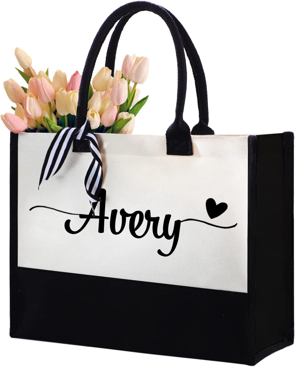 COSPOT Custom Canvas Tote Bag with Name Initial, Personalized handbag-organizers Bag Mother Day Birthday Bridesmaid Gift for Women
