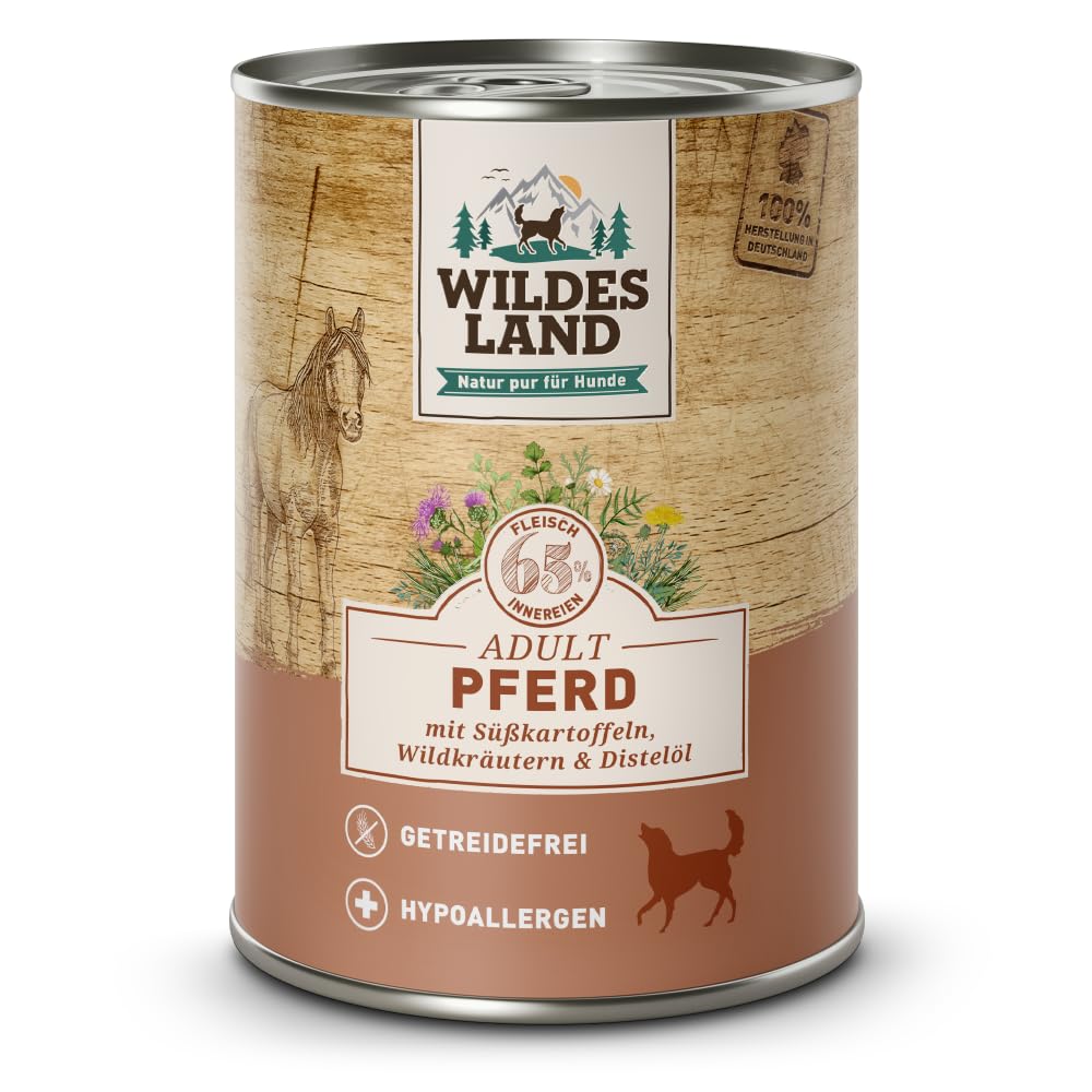 Wildes Land - Pferd mit Süßkartoffel - Classic Adult Nassfutter für Hunde - 12 x 400 g