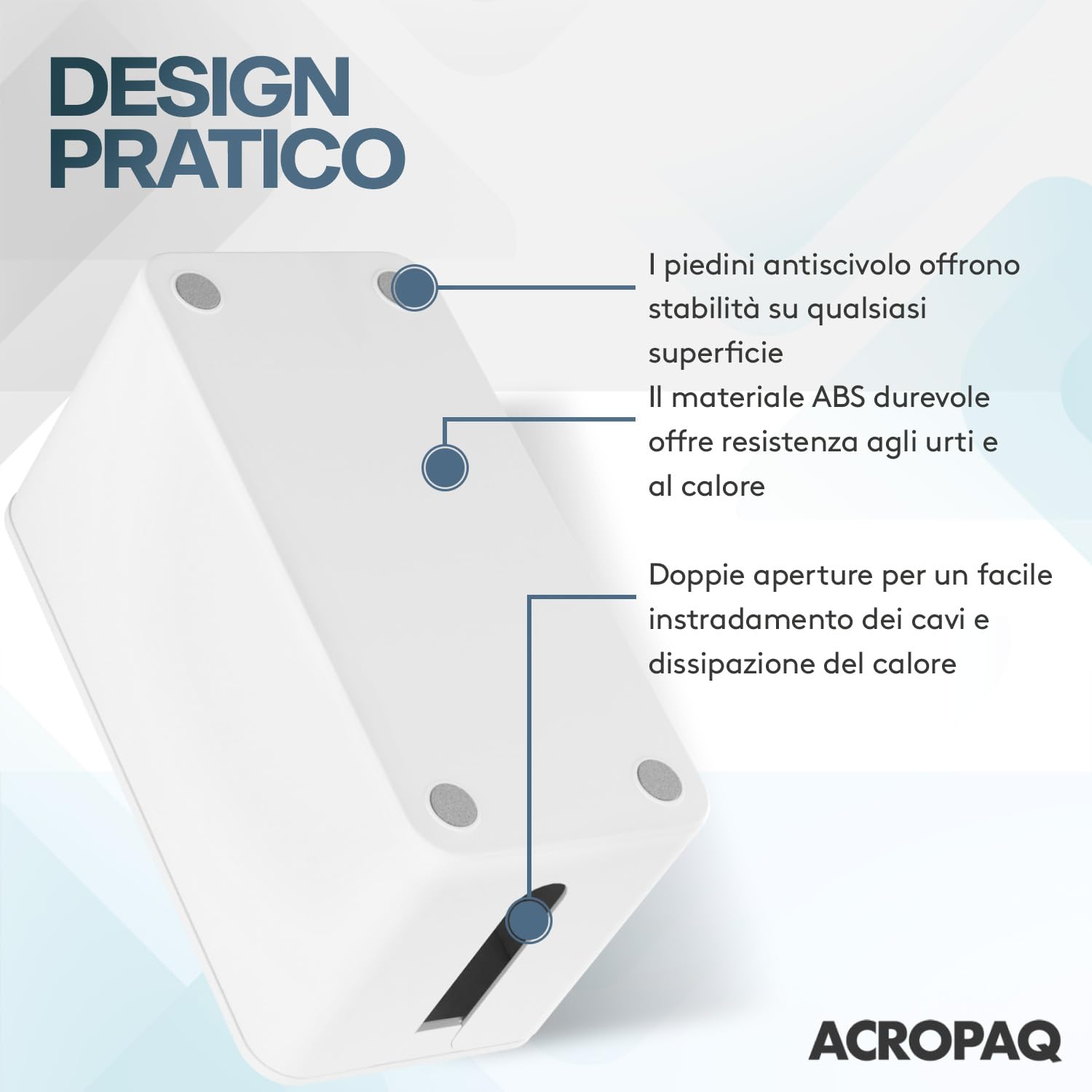 ACROPAQ Scatola Porta Cavi - Piccolo (23,5 x 12 x 11,5 cm), Scatola per nascondere cavi e ciabatte, Plastica, Bianco - Cable box, Cable management box