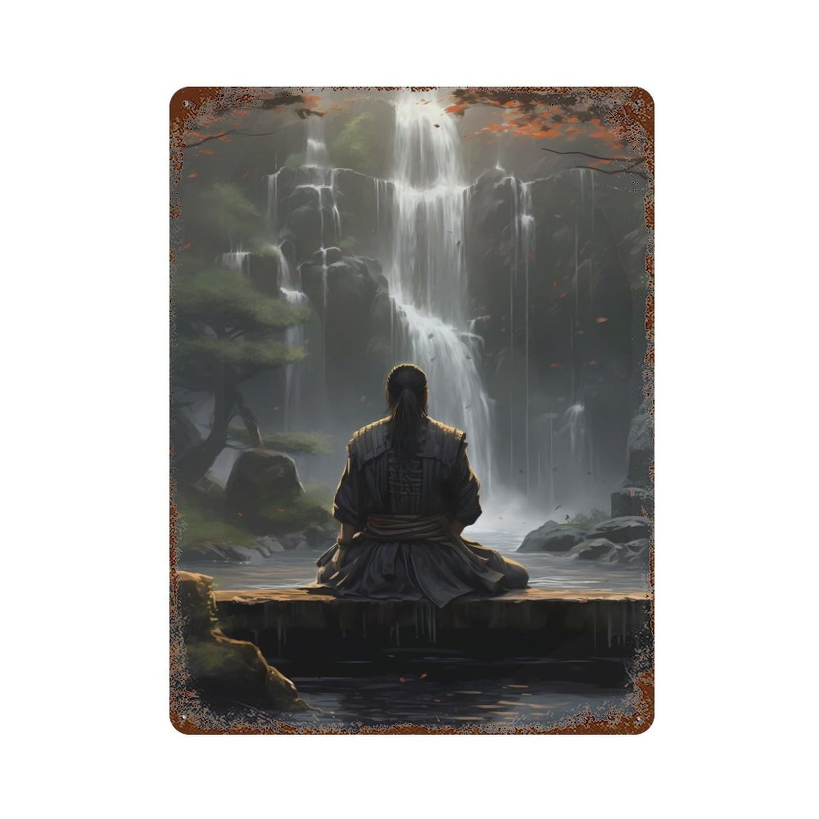Garage Style Tranquil Waterfall Rusty Metal Tin Sign 15.7"x11.8", Novelty Wall Decor for Bar And Workshop