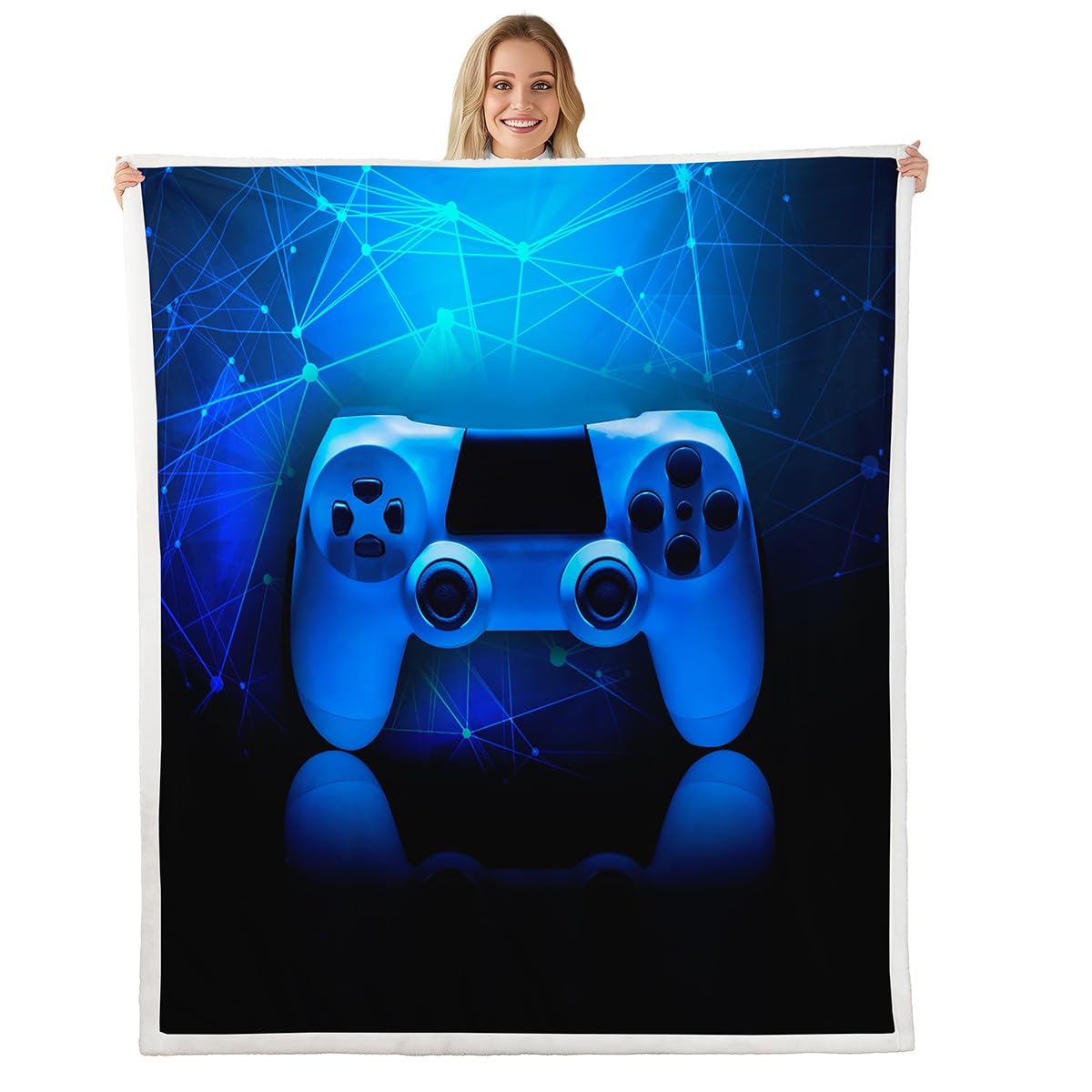 Spiele-Überwurfdecke für Jungen blaue Neuheit Spielpad-Bettdecke moderner Sci-Fi-Stil Videospieldecke Juvenile Spieler Wohnzimmer Schlafzimmer Dekoration Fleece-Decke Spielekonsolen-Decke, 150 x 200