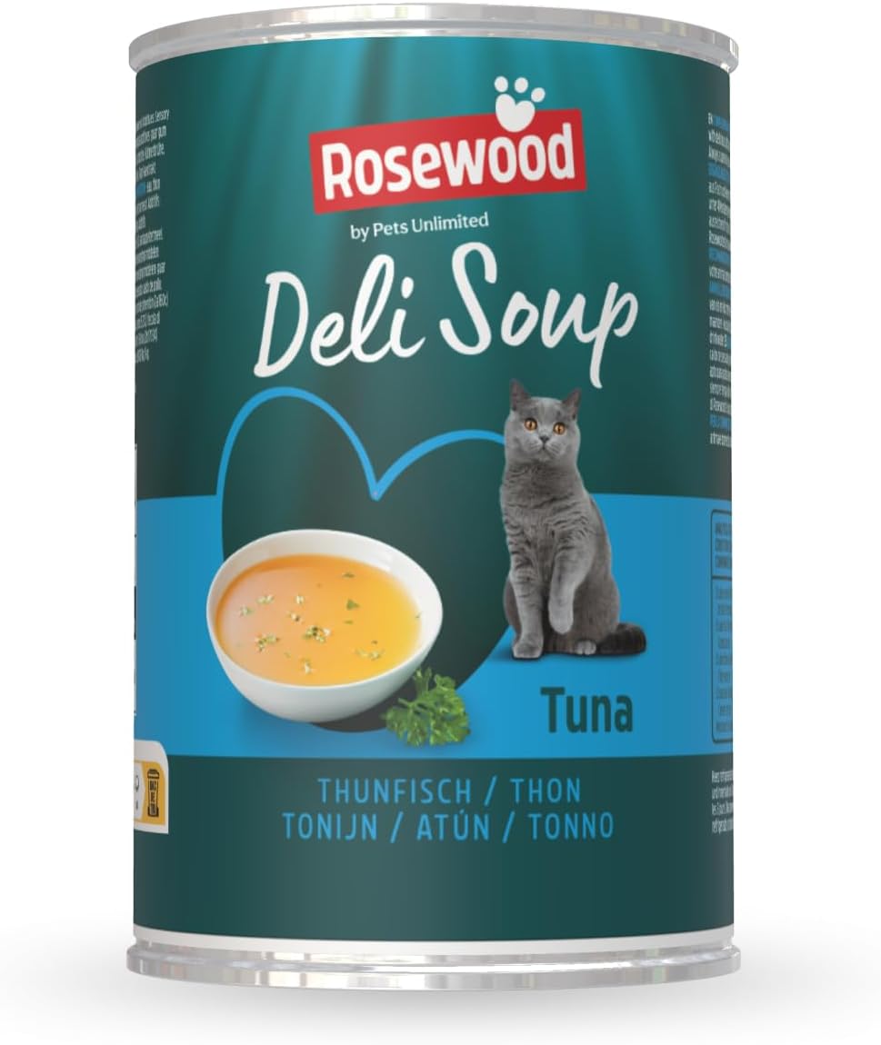 Rosewood Deli Soup Tonijn – Smakelijke Bouillon Kattensnack met Zachte Stukjes Tonijn, Natuurlijke Ingrediënten, Zonder Toegevoegd Zout of Suiker, Zonder Kunstmatige Toevoegingen, 135 ml