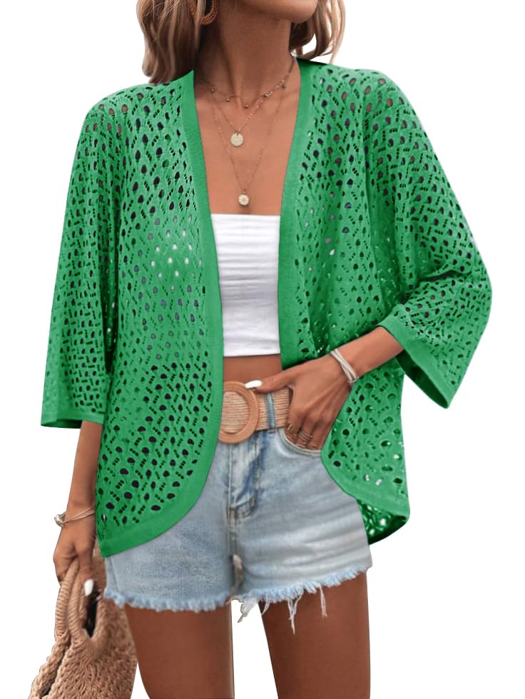 Image of Zeagoo Womens Summer Crochet Cardigan Sweaters Lightweight Open Front 3 /4 Sleeve Batwing Kimono Boho Knit Cover Ups 2026